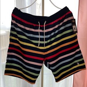 NWT Multicolor Striped Men's Swim Shorts - Size XL Rainbow